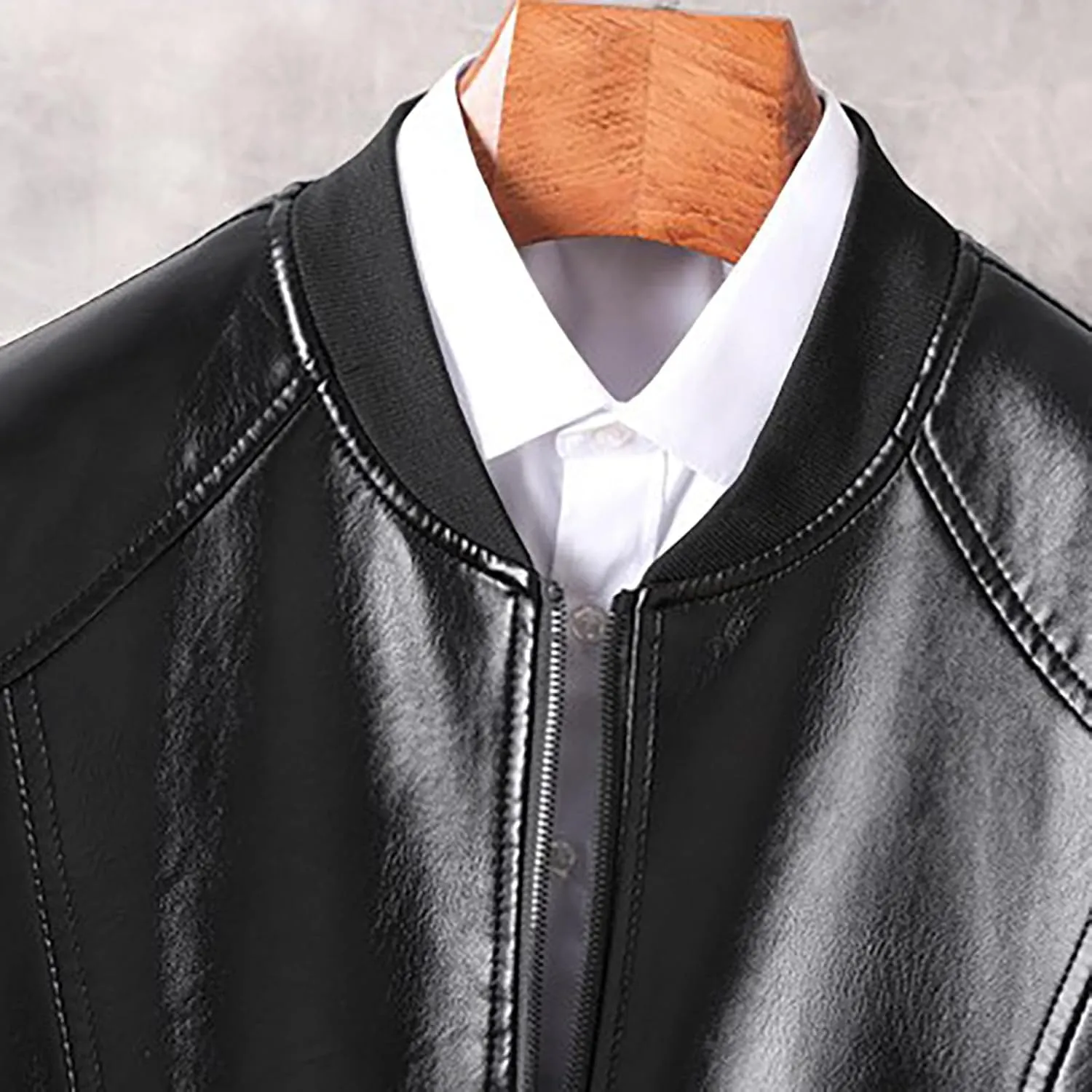 Men's Zipper Leather Jacket Vintage Black Motorcycle Windbreaker Leather Jackets Winter Fall Baseball Fashion Casual