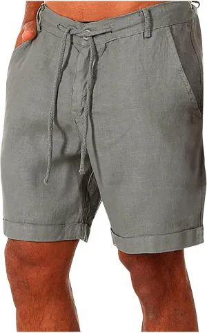 Muscularfit Mens Casual Shorts Flex Drawstring Elastic Waist Summer Beach Short with Pockets 5 Inch Inseam Cotton Linen Short