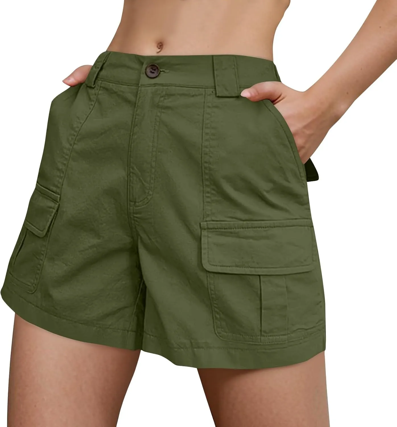 NBXNZWF Women's Cargo Shorts 2025 Summer High Waisted Hiking Shorts Outdoor Lightweight Twill Shorts with 6 Pockets