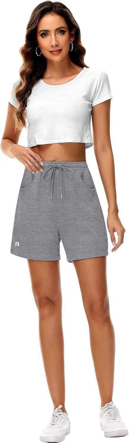 Neer 3 Pack Women's Sweat Shorts, Drawstring Running Short with Pockets, Summer Athletic Casual Walking Gym Lounge Short