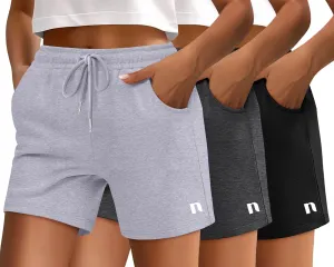 Neer 3 Pack Women's Sweat Shorts, Drawstring Running Short with Pockets, Summer Athletic Casual Walking Gym Lounge Short