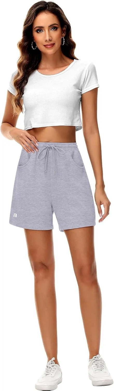 Neer 3 Pack Women's Sweat Shorts, Drawstring Running Short with Pockets, Summer Athletic Casual Walking Gym Lounge Short