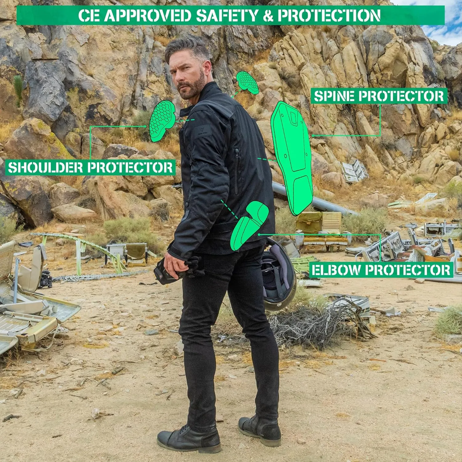 Nomad Motorcycle Jacket for Men, Ironborn Biker Jacket, Cruiser Sportsbike Enduro Mens Riding Jacket with Armor Protection