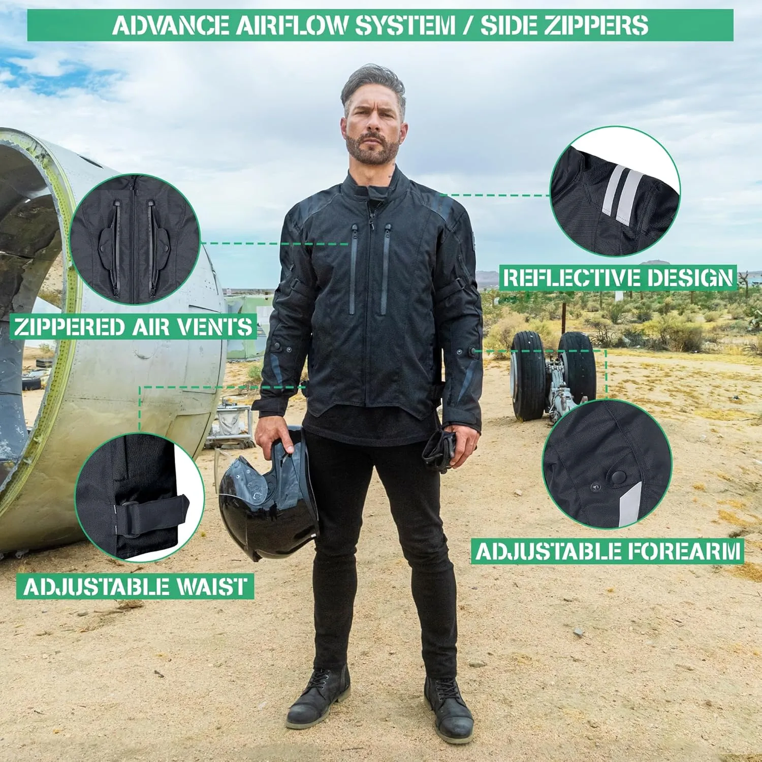 Nomad Motorcycle Jacket for Men, Ironborn Biker Jacket, Cruiser Sportsbike Enduro Mens Riding Jacket with Armor Protection