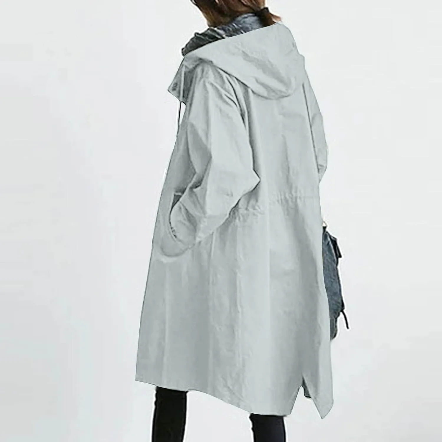 OIOLOYJM Trench Coat for Women 2024 Fall Rain Jacket Womens Waterproof with Hood Plus Size Outdoor Windbreaker Overcoat
