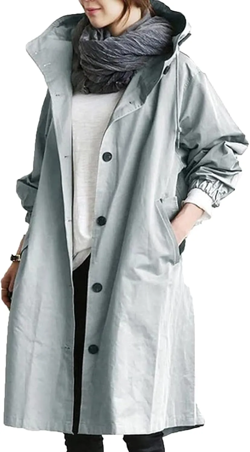 OIOLOYJM Trench Coat for Women 2024 Fall Rain Jacket Womens Waterproof with Hood Plus Size Outdoor Windbreaker Overcoat