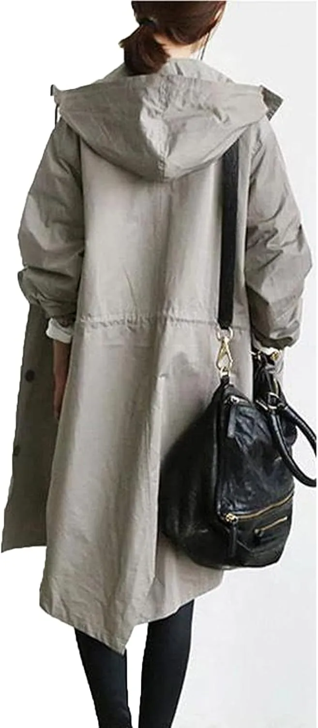 OIOLOYJM Trench Coat for Women 2024 Fall Rain Jacket Womens Waterproof with Hood Plus Size Outdoor Windbreaker Overcoat