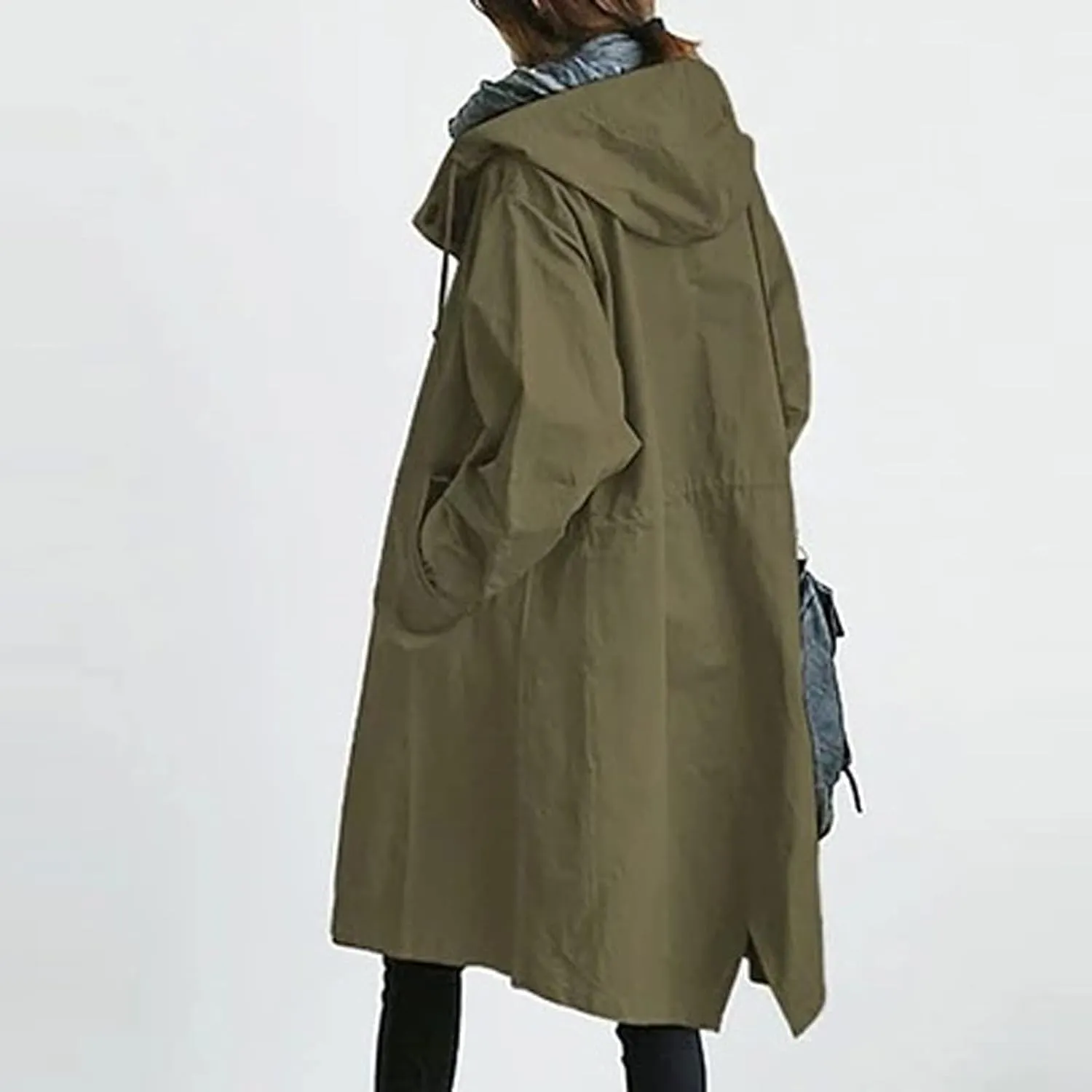 OIOLOYJM Trench Coat for Women 2024 Fall Rain Jacket Womens Waterproof with Hood Plus Size Outdoor Windbreaker Overcoat