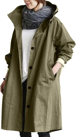 OIOLOYJM Trench Coat for Women 2024 Fall Rain Jacket Womens Waterproof with Hood Plus Size Outdoor Windbreaker Overcoat