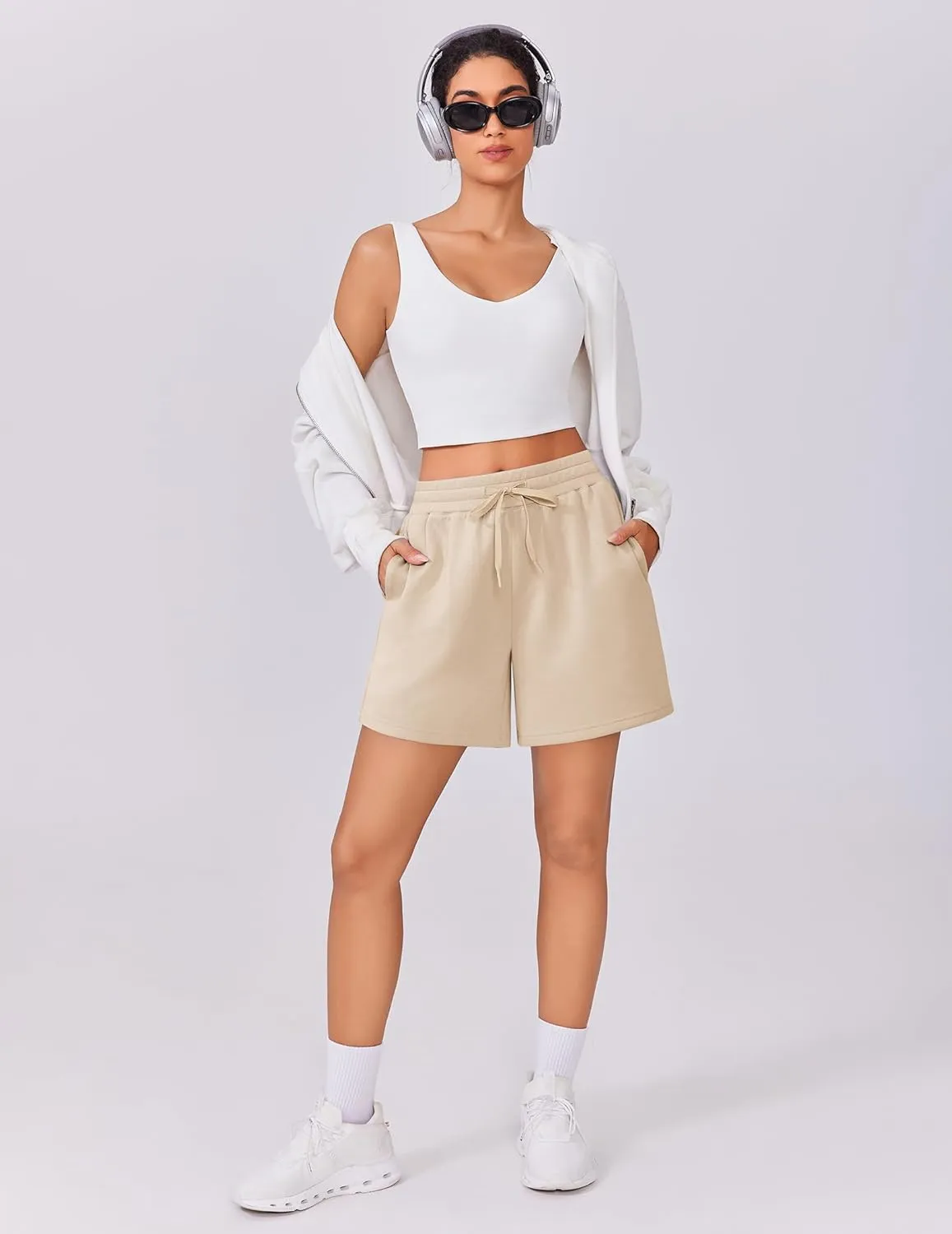 PINSPARK Womens Athletic Sweat Shorts Soft Drawstring High Waisted Active Short Comfy Casual Lounge Shorts with Pockets