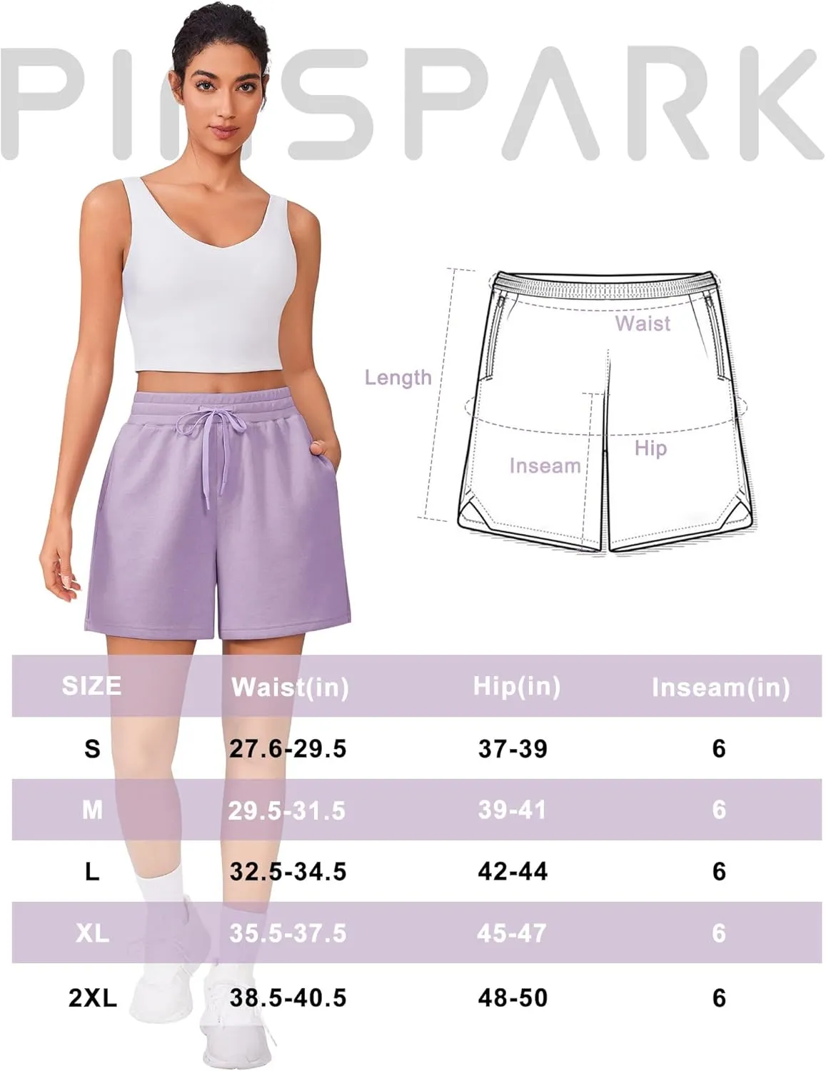 PINSPARK Womens Athletic Sweat Shorts Soft Drawstring High Waisted Active Short Comfy Casual Lounge Shorts with Pockets