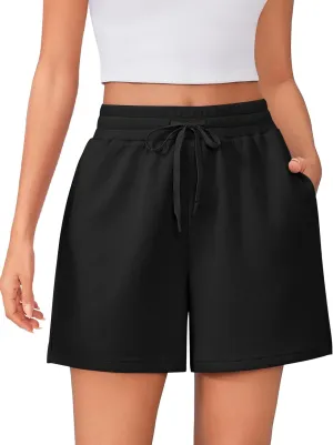 PINSPARK Womens Athletic Sweat Shorts Soft Drawstring High Waisted Active Short Comfy Casual Lounge Shorts with Pockets