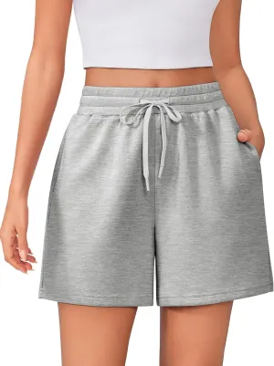 PINSPARK Womens Athletic Sweat Shorts Soft Drawstring High Waisted Active Short Comfy Casual Lounge Shorts with Pockets