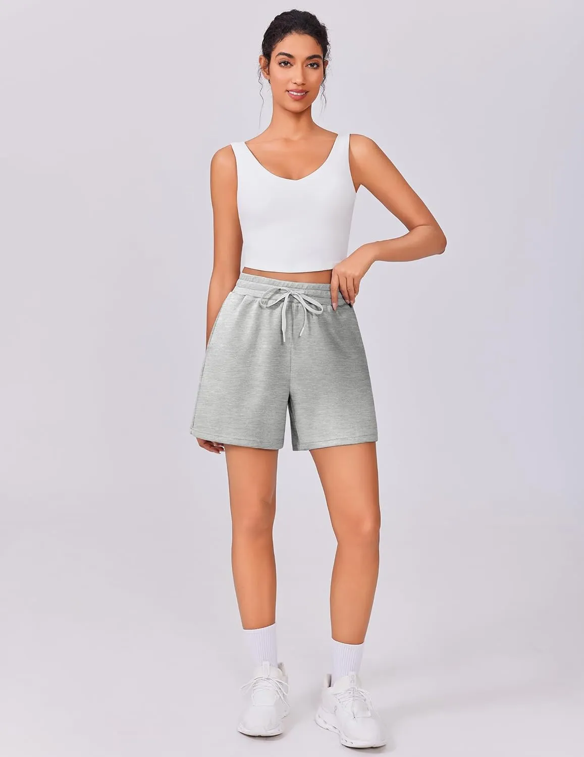PINSPARK Womens Athletic Sweat Shorts Soft Drawstring High Waisted Active Short Comfy Casual Lounge Shorts with Pockets