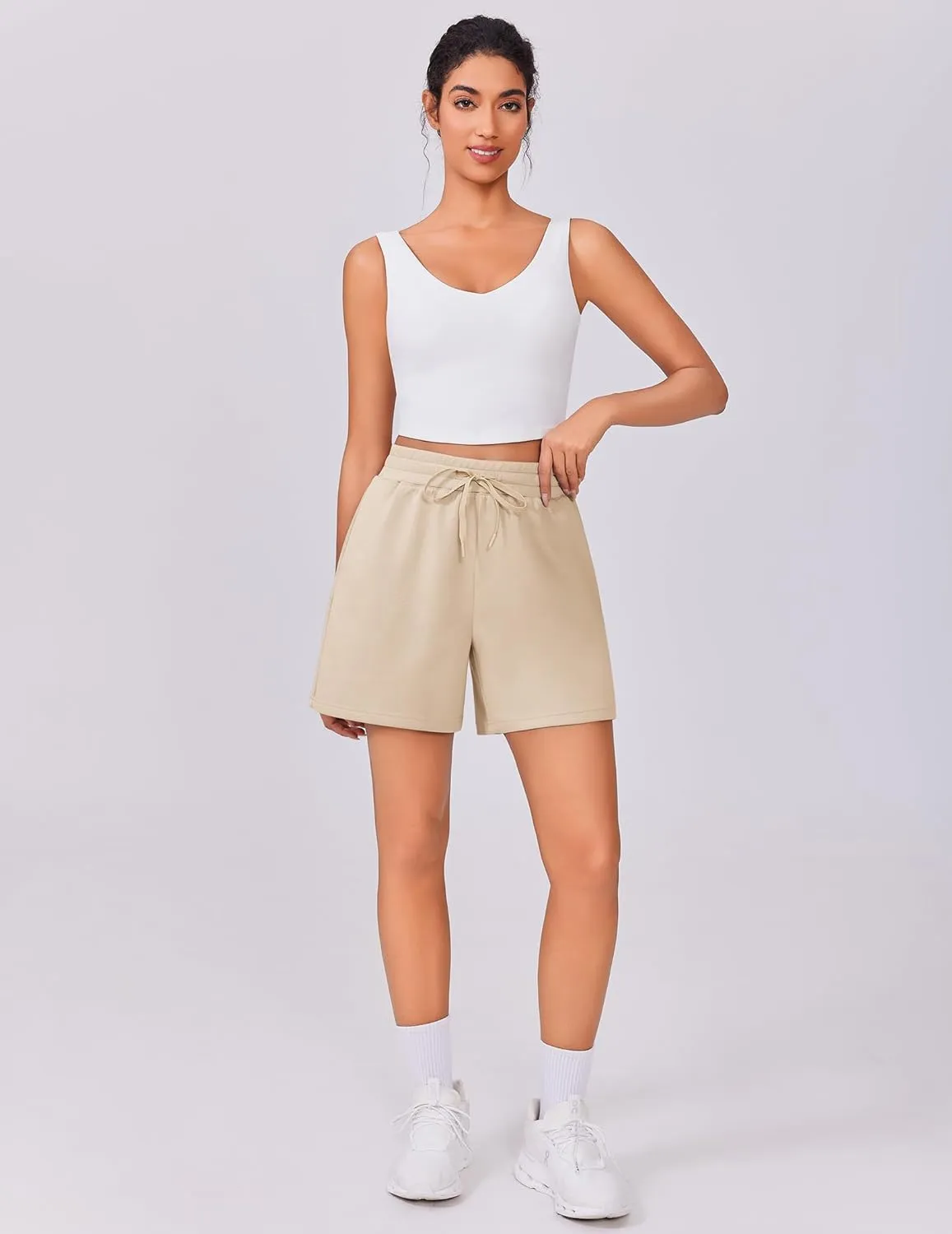 PINSPARK Womens Athletic Sweat Shorts Soft Drawstring High Waisted Active Short Comfy Casual Lounge Shorts with Pockets