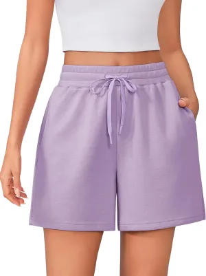 PINSPARK Womens Athletic Sweat Shorts Soft Drawstring High Waisted Active Short Comfy Casual Lounge Shorts with Pockets
