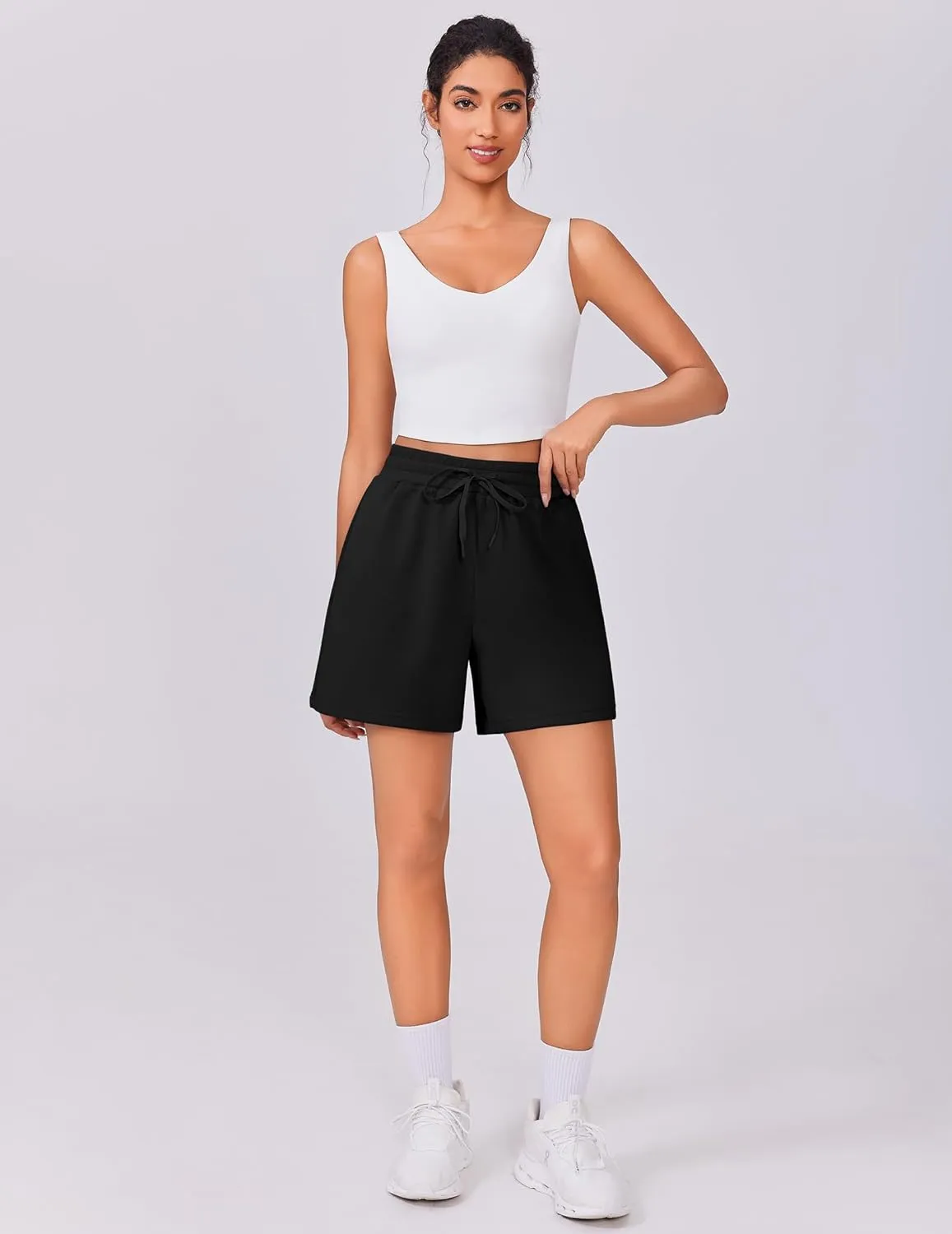 PINSPARK Womens Athletic Sweat Shorts Soft Drawstring High Waisted Active Short Comfy Casual Lounge Shorts with Pockets