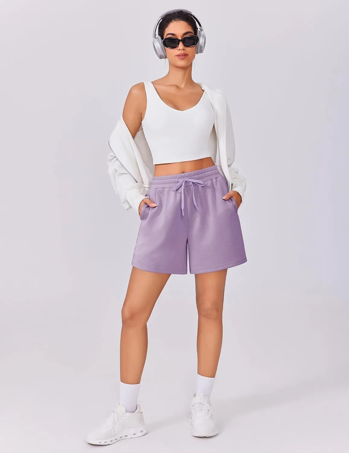 PINSPARK Womens Athletic Sweat Shorts Soft Drawstring High Waisted Active Short Comfy Casual Lounge Shorts with Pockets