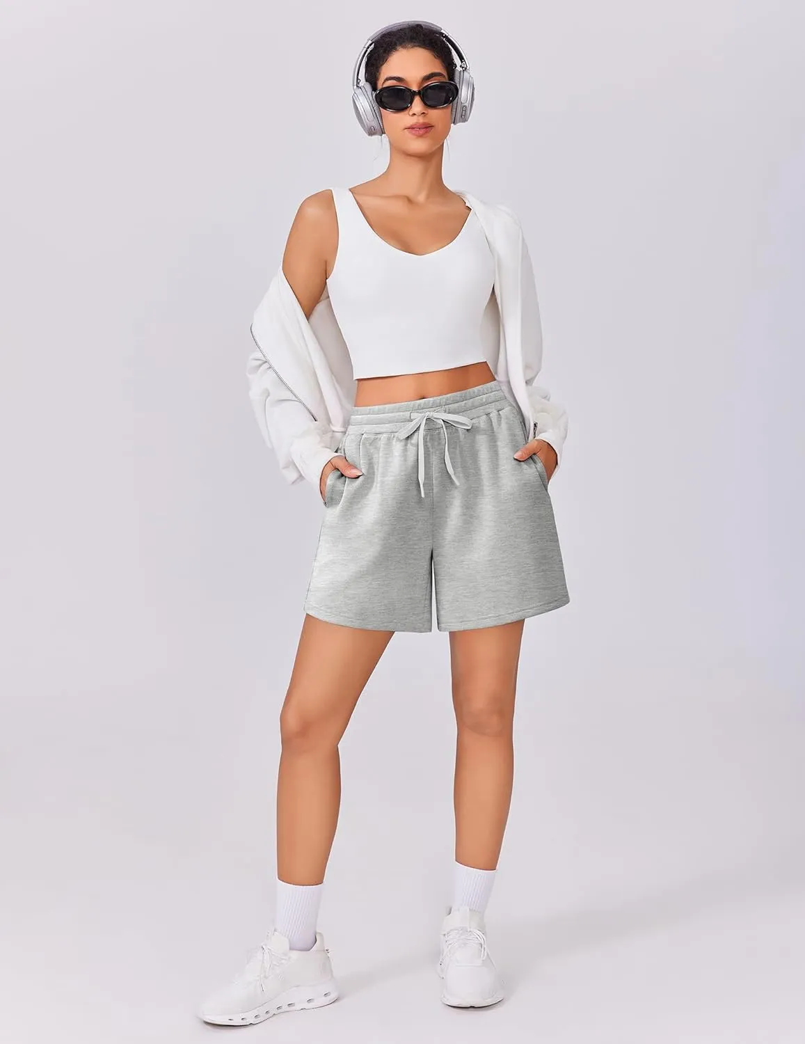 PINSPARK Womens Athletic Sweat Shorts Soft Drawstring High Waisted Active Short Comfy Casual Lounge Shorts with Pockets