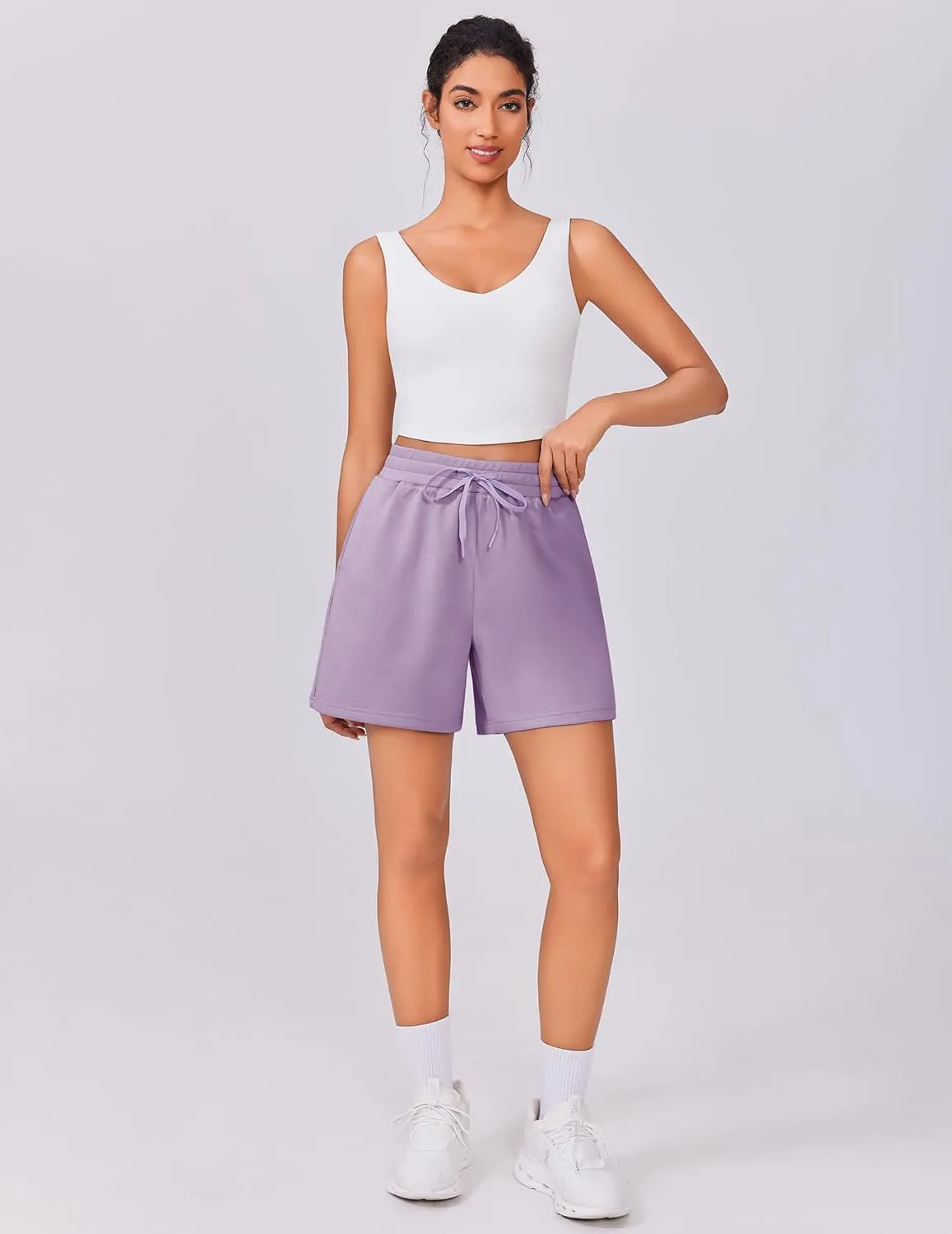 PINSPARK Womens Athletic Sweat Shorts Soft Drawstring High Waisted Active Short Comfy Casual Lounge Shorts with Pockets