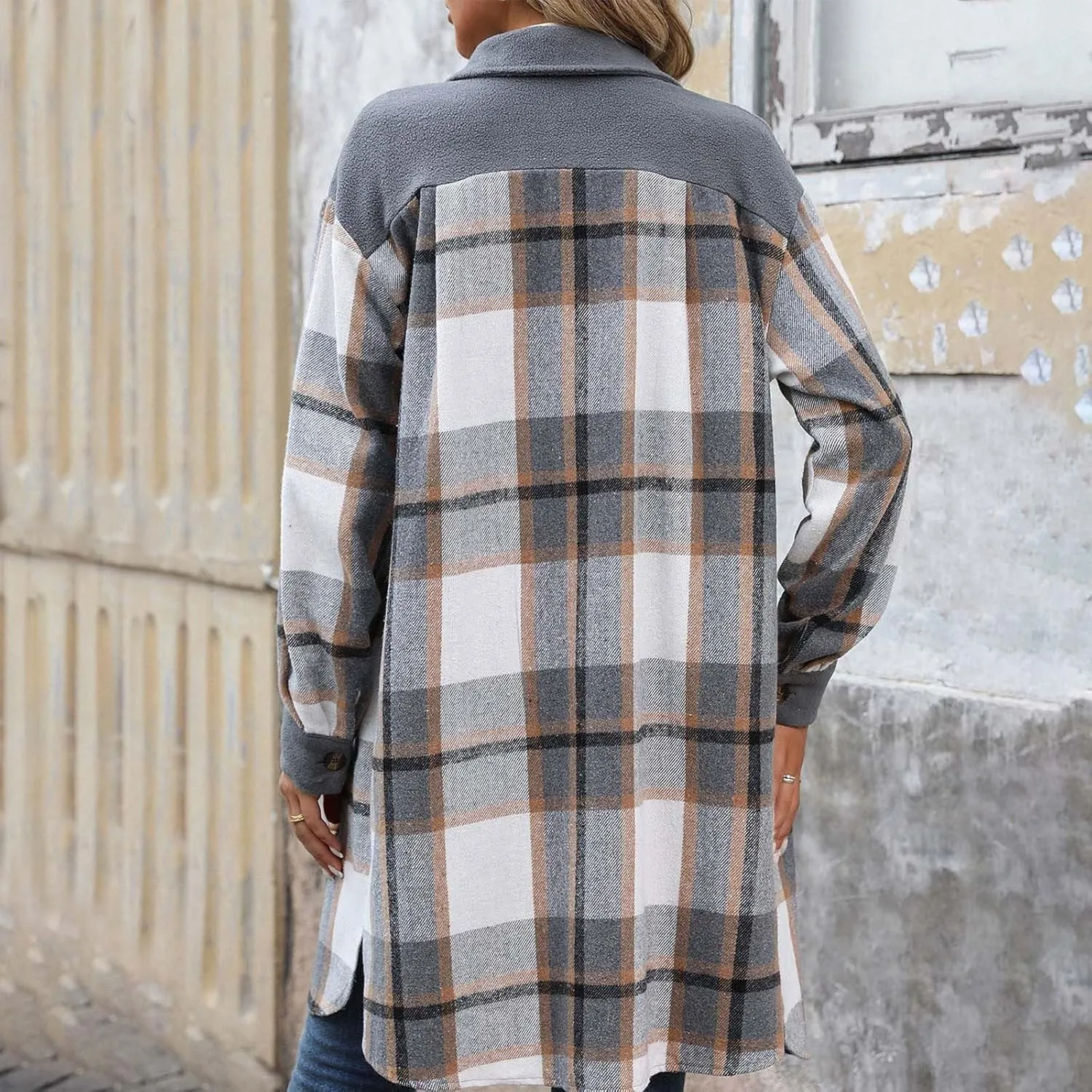 Plaid Trench Coat Women Single Breasted Pea Coat Wool Blend Long Coat Vintage Trench Coats Falll Winter Outfits