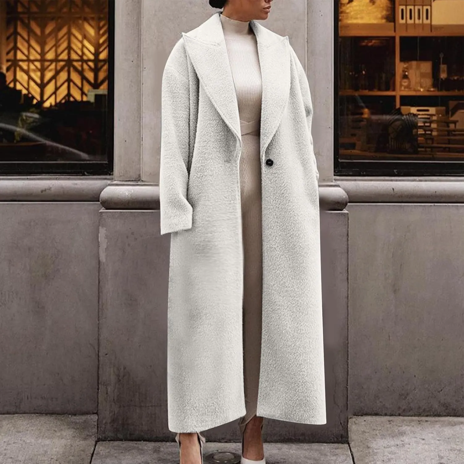 Plus Size Coats for Women Single Breasted Maxi Length Pea Coats Casual Open Front Trench Coats 2024 Winter Overcoat