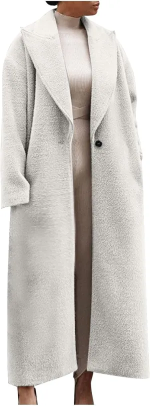 Plus Size Coats for Women Single Breasted Maxi Length Pea Coats Casual Open Front Trench Coats 2024 Winter Overcoat
