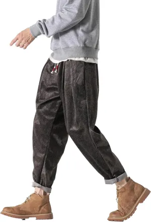 PRIJOUHE Men's Casual Capri Pants Elastic Waist Wide Leg Loose Baggy Harem Pants Breathable Summer Beach Pants
