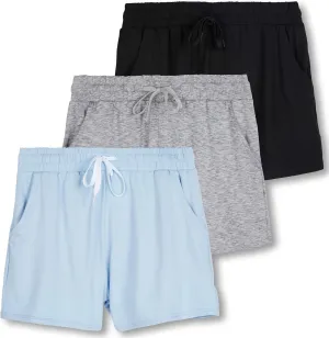 Real Essentials 3 Pack: Womens Ultra-Soft Athletic Lounge Casual Sweat Shorts with Pockets (Available in Plus Size)