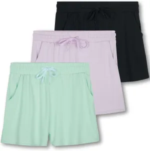 Real Essentials 3 Pack: Womens Ultra-Soft Athletic Lounge Casual Sweat Shorts with Pockets (Available in Plus Size)
