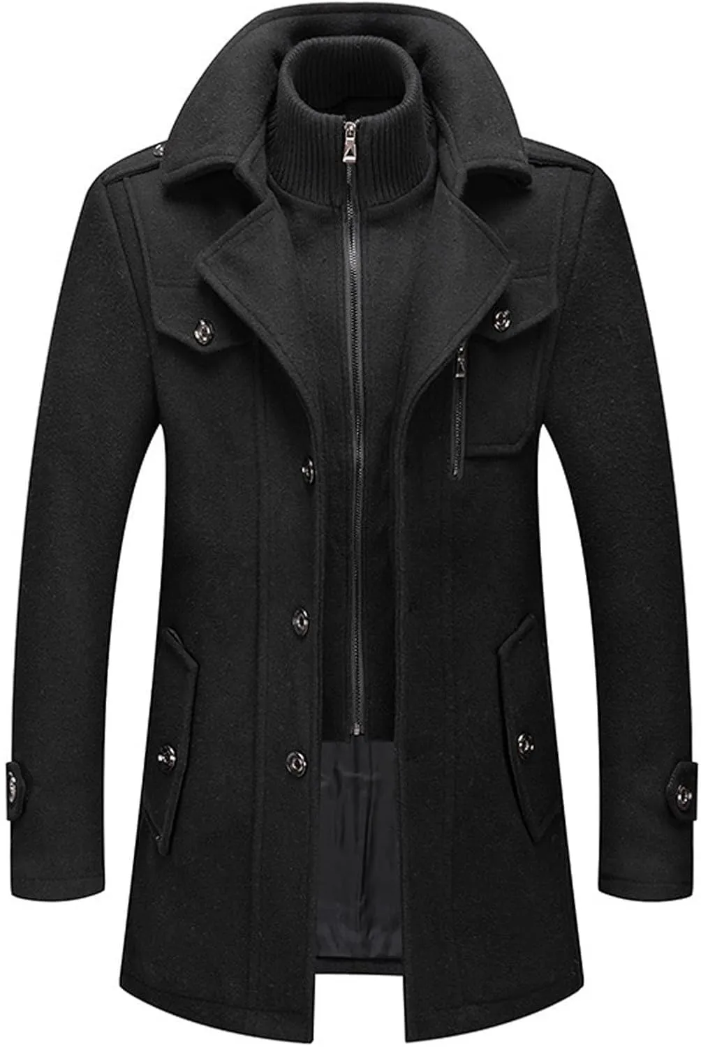 RTRDE Mens Coat Fall Winter Long Jacket Casual Windbreaker Notched Lapel Pea Coat Jackets Fashion, M-5XL