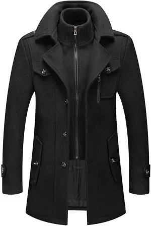 RTRDE Mens Coat Fall Winter Long Jacket Casual Windbreaker Notched Lapel Pea Coat Jackets Fashion, M-5XL