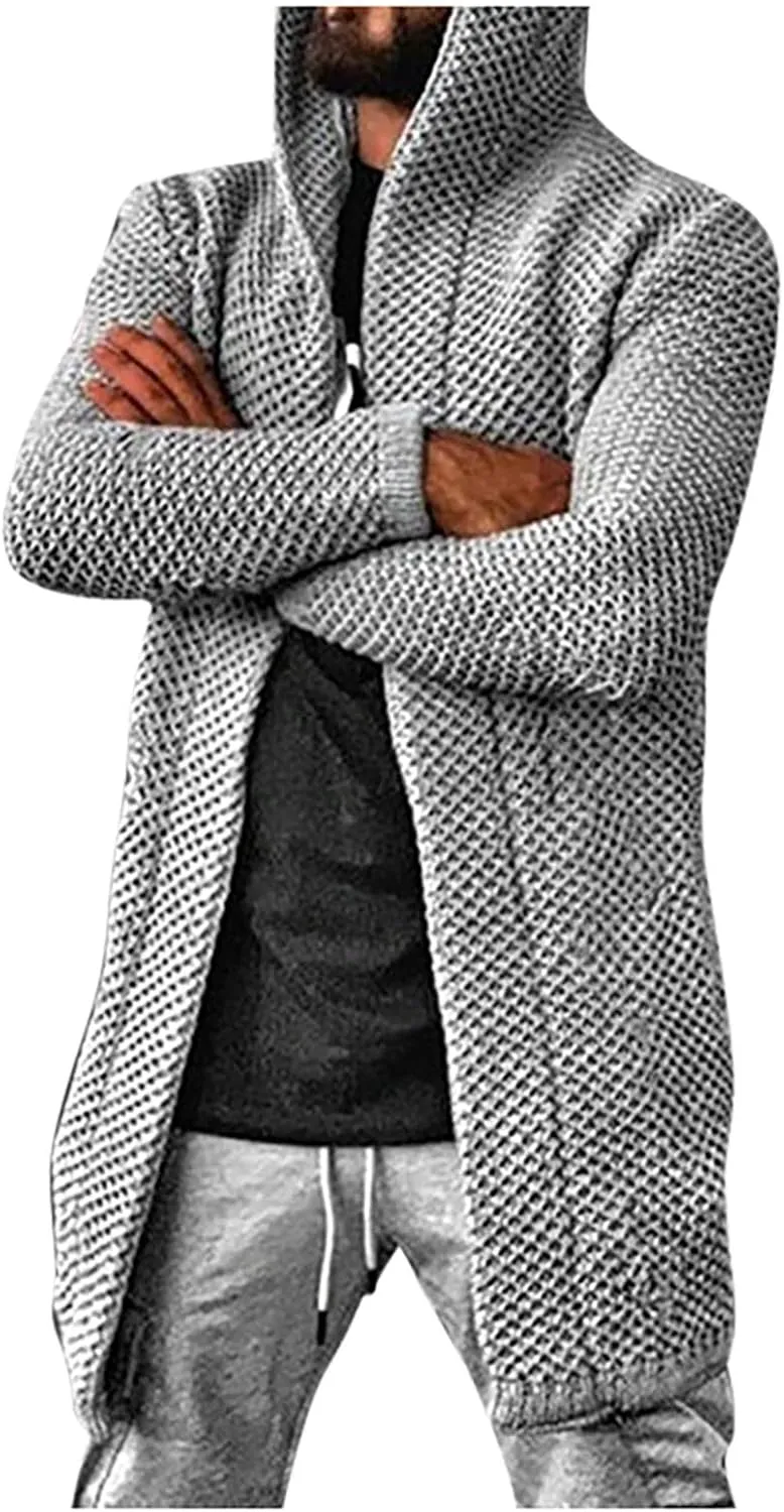 RTRDE Mens Long Jacket Cardigan Open Front Fall Casual Winter Warm Knit Sweater Coat Outwear, XL-5XL