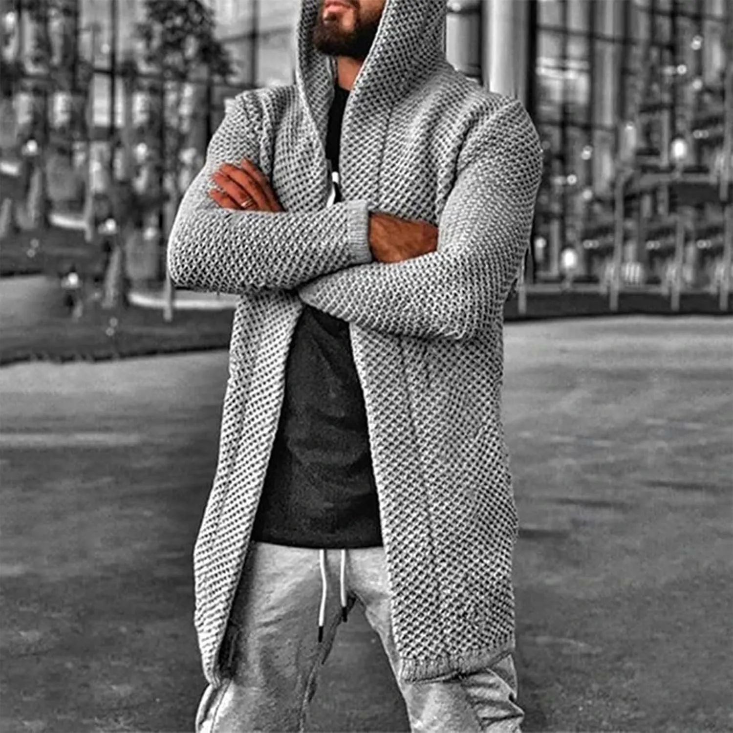 RTRDE Mens Long Jacket Cardigan Open Front Fall Casual Winter Warm Knit Sweater Coat Outwear, XL-5XL