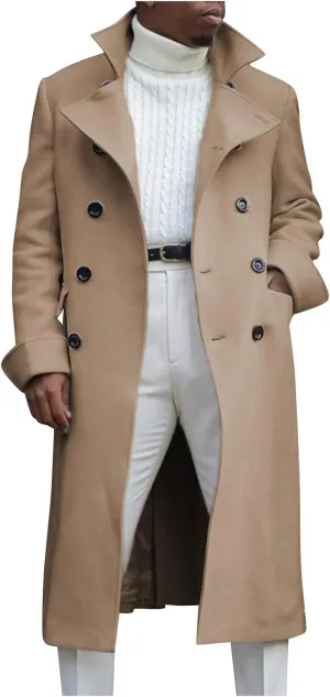 RTRDE Men's Winter Dress Coat Pea Double Breasted Business Casual Trench Coat Long Jacket, M-3XL