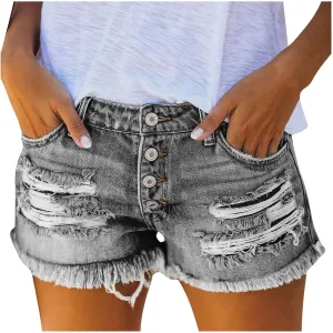 Rvidbe Jean Shorts for Women Juniors Casual Summer Comfy High Waisted Stretchy Ripped Denim Shorts with Pockets Black Denim Shorts Jean Shorts for Teen Girls