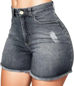 Rvidbe Jean Shorts Womens Women's High Waisted Denim Shorts Ripped Hem Frayed Distressed Short Jeans Denim Shorts Women Knee Length