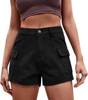Rvidbe Womens Jean Shorts Juniors Casual Summer Comfy Mid Waisted Stretchy Ripped Denim Shorts with Pockets Denim Shorts for Women Jean Shorts for Women High Waist