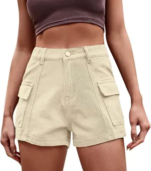 Rvidbe Womens Jean Shorts Juniors Casual Summer Comfy Mid Waisted Stretchy Ripped Denim Shorts with Pockets Denim Shorts for Women Jean Shorts for Women High Waisted