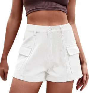 Rvidbe Womens Jean Shorts Juniors Casual Summer Comfy Mid Waisted Stretchy Ripped Denim Shorts with Pockets Womens Denim Shorts Jean Shorts for Women Denim High Waisted