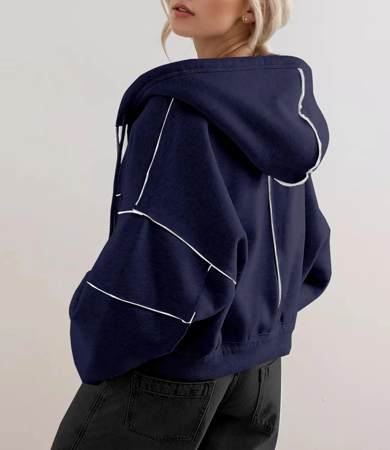 SAFRISIOR Women Zip Up Hoodies Fleece Crop Jackets Sweatshirt Long Sleeve Drawstring Hooded Pullover Sweaters