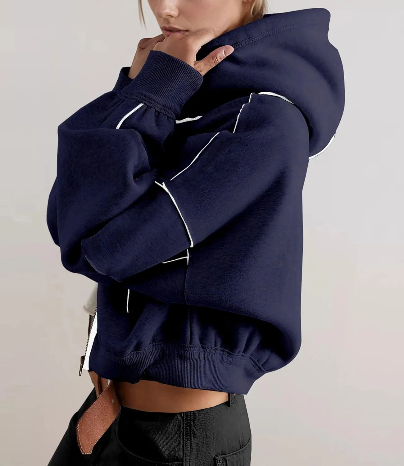 SAFRISIOR Women Zip Up Hoodies Fleece Crop Jackets Sweatshirt Long Sleeve Drawstring Hooded Pullover Sweaters