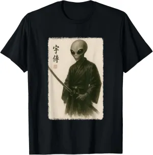 Samurai Alien Funny Vintage Japanese Graphic Art T-Shirt