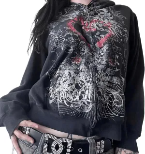 Sastianaen Zip Up Hoodies for Women Y2k Vintage Gothic Sweatshirt Oversized Graphic Hoodie Fairy Grunge Jackets