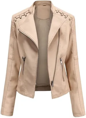 Shanghai Story Women's String Quilted Shoulder Oblique Zip Moto Pu Leather Biker Jacket 12 Color