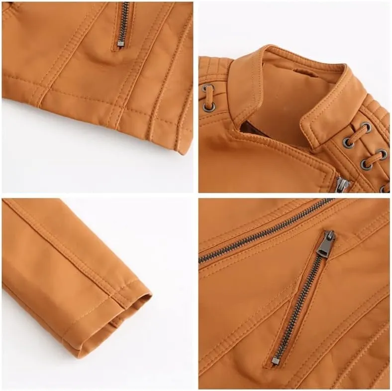 Shanghai Story Women's String Quilted Shoulder Oblique Zip Moto Pu Leather Biker Jacket 12 Color