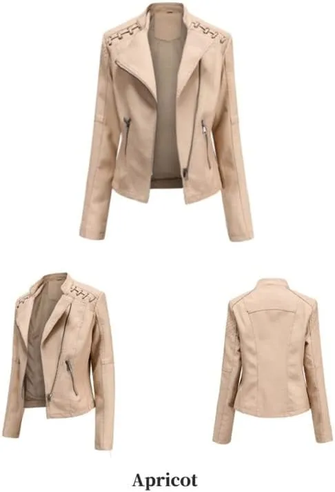 Shanghai Story Women's String Quilted Shoulder Oblique Zip Moto Pu Leather Biker Jacket 12 Color
