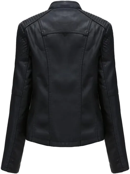 Shanghai Story Women's String Quilted Shoulder Oblique Zip Moto Pu Leather Biker Jacket 12 Color