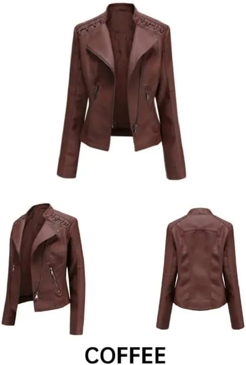 Shanghai Story Women's String Quilted Shoulder Oblique Zip Moto Pu Leather Biker Jacket 12 Color