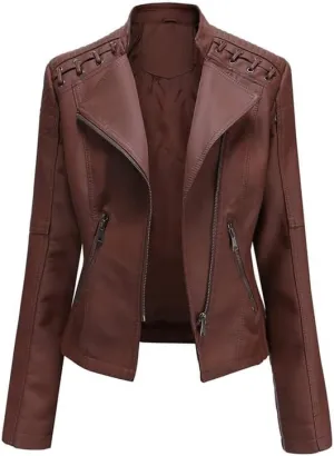 Shanghai Story Women's String Quilted Shoulder Oblique Zip Moto Pu Leather Biker Jacket 12 Color